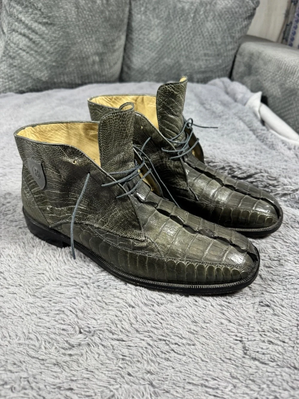 Genuine Crocodile Chukka Boots Mens Size 11 Green Leather Square Toe Dress